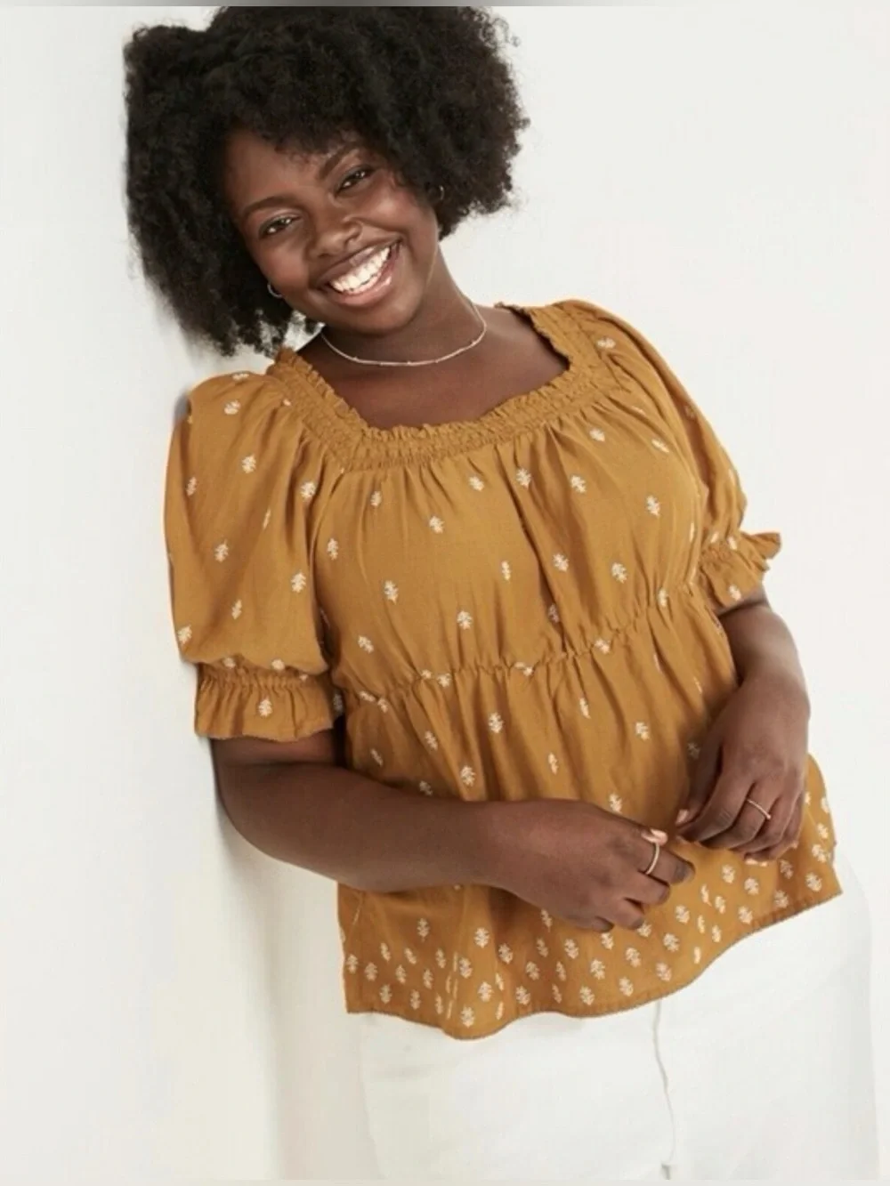 Old Navy Puff Sleeve Smocked Embroidered Babydoll Blouse Women’s Size 4X New